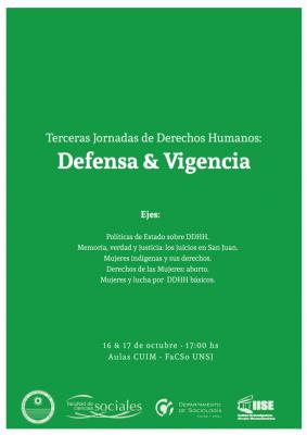 Cubierta para Terceras Jornadas de Derechos Humanos Defensa y Vigencia.